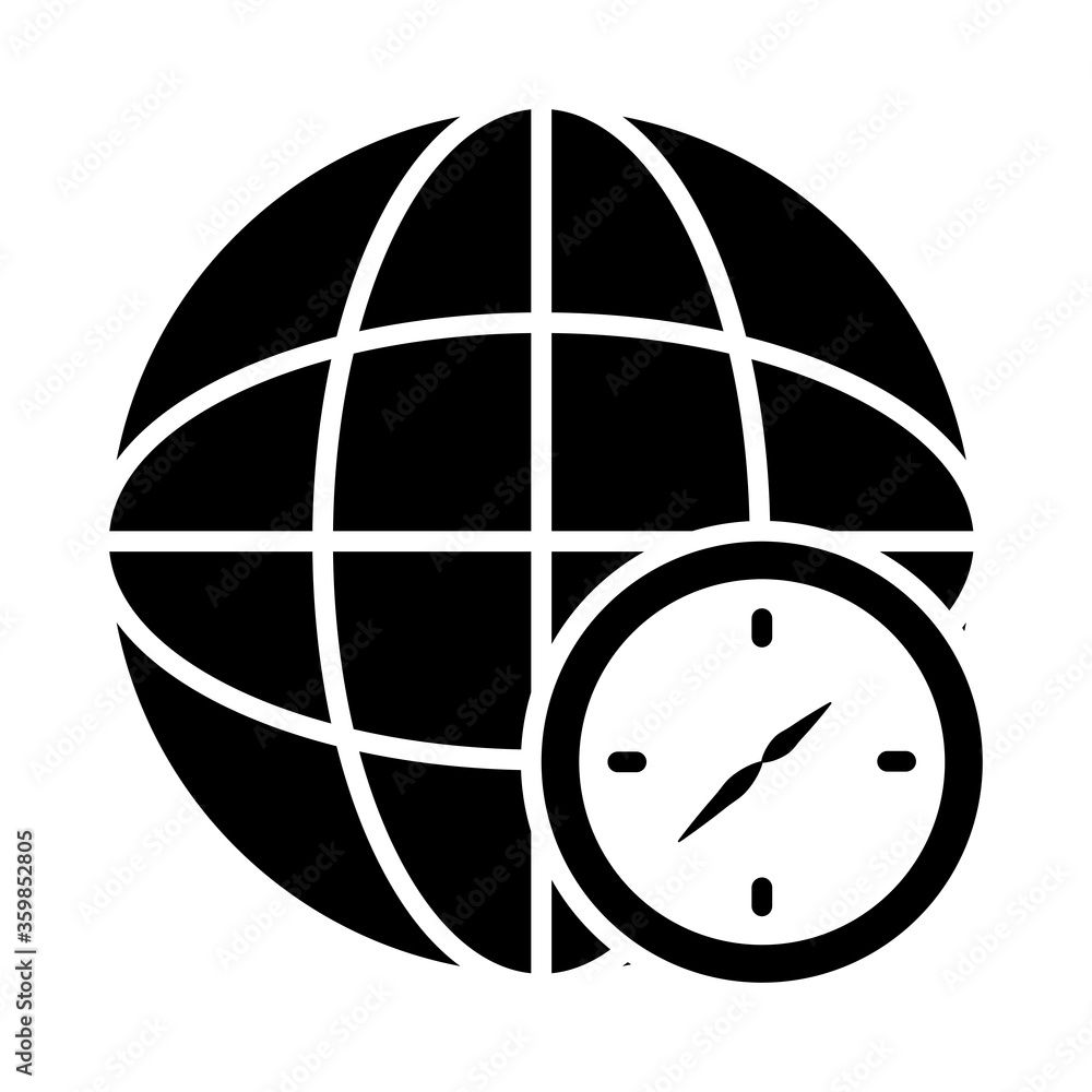 global sphere and clock icon, silhouette style global sphere and clock icon, silhouette style