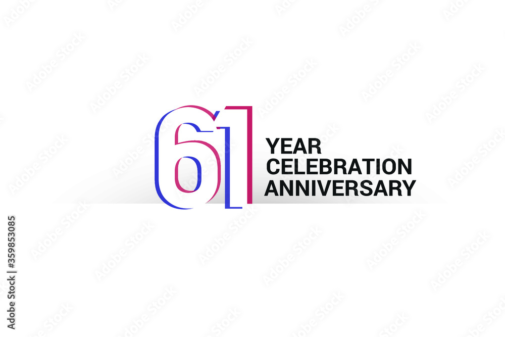 61 year anniversary, minimalist logo years, jubilee, greeting card. invitation. Blue & Red Colors vector illustration on White background - Vector