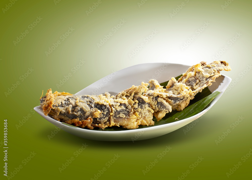 Fried catfish. Deep fried catfish crisp with seasoning flour Stock