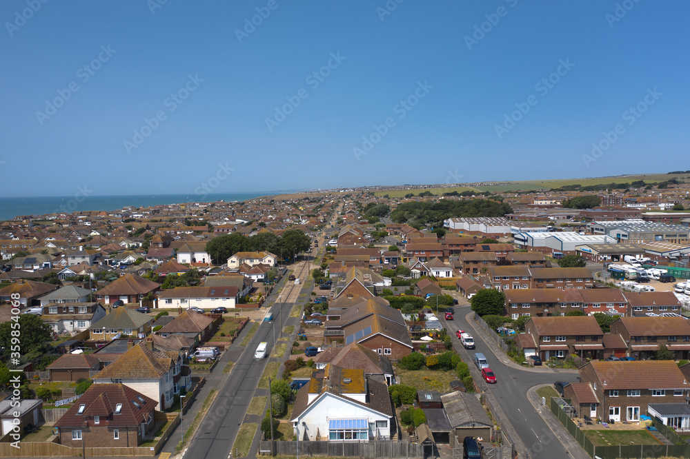 Aerial view of Peacehaven in East Sussex on the the South Coast of England looking west towards Brighton.