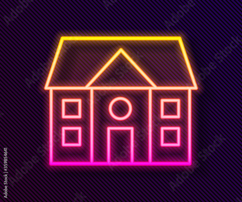 Glowing neon line House icon isolated on black background. Home symbol. Vector Illustration.