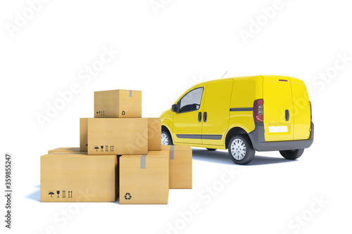 delivery van with a paper boxes on white background