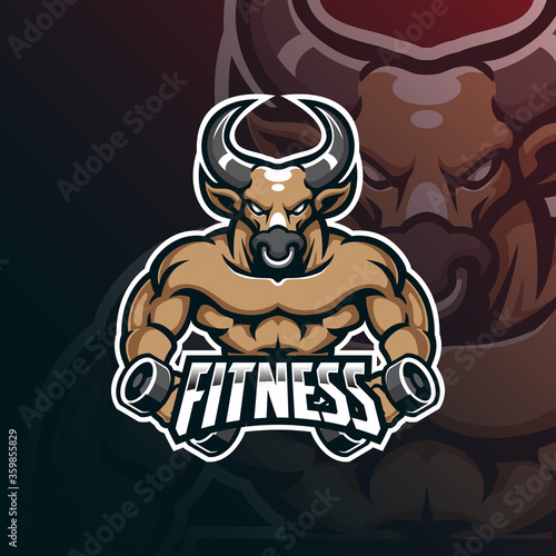 bull mascot logo design vector with modern illustration concept style for badge, emblem and tshirt printing. bull fitness illustration.