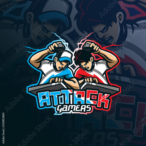 gamer mascot logo design vector with modern illustration concept style for badge, emblem and tshirt printing. gamer attack illustration.