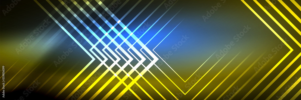Shiny neon glowing techno lines, hi-tech futuristic abstract background template with square shapes Shiny neon glowing techno lines, hi-tech futuristic abstract background template with square shapes
