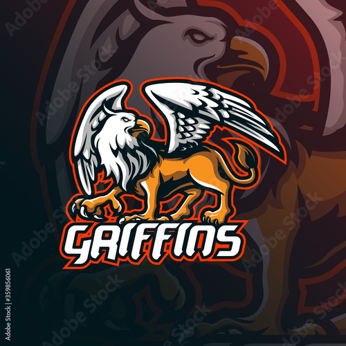 griffin mascot logo design vector with modern illustration concept style for badge, emblem and tshirt printing. griffin illustration for sport and esport team.