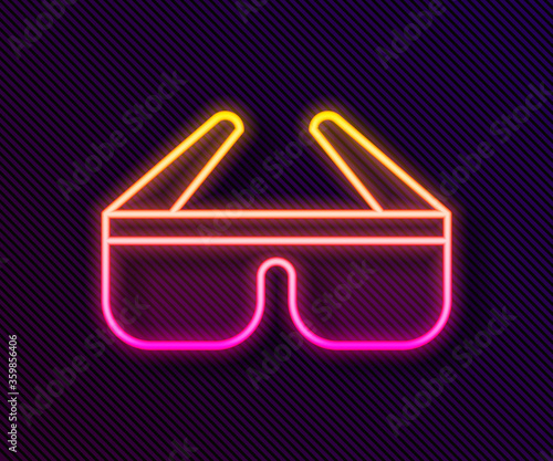 Glowing neon line 3D cinema glasses icon isolated on black background. Vector Illustration.