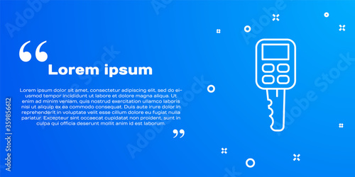 White line Car key with remote icon isolated on blue background. Car key and alarm system. Vector Illustration.