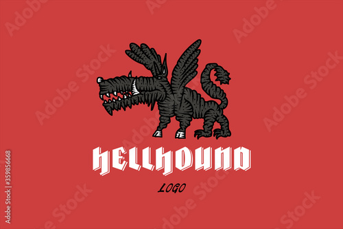 Hellhound. Angry fly dog. Logotype. Cartoon vector illustration (ID: 359856668)
