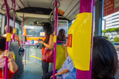 Photography SINGAPORE, SINGAPORE - FEBRUARY 01, 2018: Close up of selective focus of a bus s