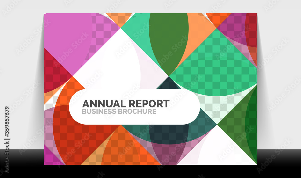 Horizontal A4 business flyer annual report template, circles and triangle style shapes modern geometric design for brochure layout, magazine or booklet Horizontal A4 business flyer annual report template, circles and triangle style shapes modern geometric design for brochure layout, magazine or booklet