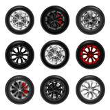 Realistic Auto wheels. File contains gradients, blends and transparency. No strokes.