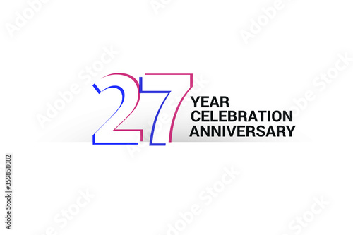 27 year anniversary, minimalist logo years, jubilee, greeting card. invitation. Blue & Red Colors vector illustration on White background - Vector