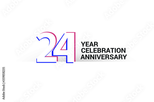 24 year anniversary, minimalist logo years, jubilee, greeting card. invitation. Blue & Red Colors vector illustration on White background - Vector
