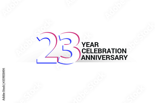 23 year anniversary, minimalist logo years, jubilee, greeting card. invitation. Blue & Red Colors vector illustration on White background - Vector