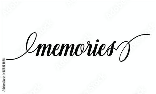 memories Calligraphic Cursive Typographic Text on White Background