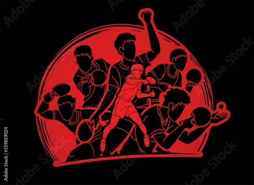 Group of Ping Pong players, Table Tennis players action cartoon sport graphic vector.