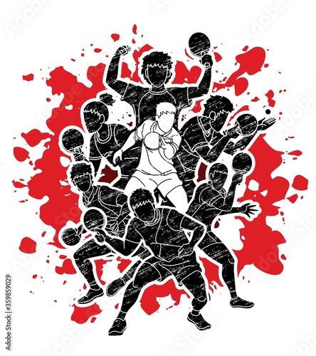 Group of Ping Pong players, Table Tennis players action cartoon sport graphic vector.