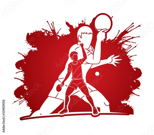 Group of Ping Pong players, Table Tennis players action cartoon sport graphic vector.