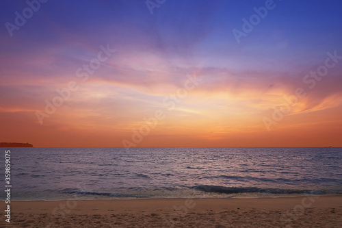 evening beach sunset in pastel sweet dream colorful at Phuket Nai Thon beach in southern of Thailand