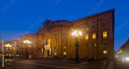 Palazzo Carignano building in evening time, Turin
