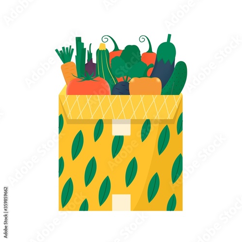 Carton packages with fruits and vegetables for delivery icons. Set of postal parcels, packs, boxes, letters, envelopes. parcel for online delivery service concept. Isolated vector