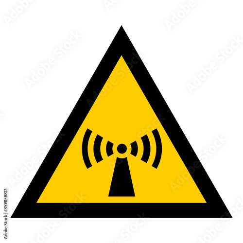 Yellow triangle attention electromagnetic radiation. Radiation hazard. Sign  isolated on white background
