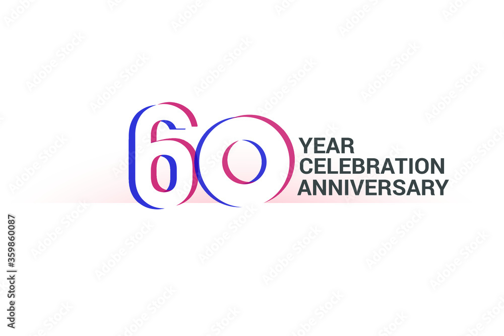 60 year anniversary, minimalist logo years, jubilee, greeting card. invitation. Blue & Red Colors vector illustration on White background - Vector