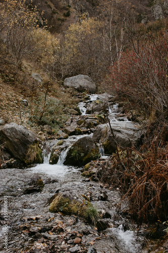 the waterfall in caucasus mountains 