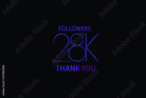 28K,28.000 Followers Luxury Black Purple Thank you anniversary, minimalist logo, jubilee on black background for Social Media - Vector