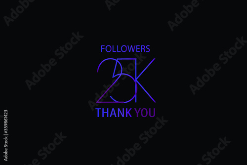 25K,25.000 Followers Luxury Black Purple Thank you anniversary, minimalist logo, jubilee on black background for Social Media - Vector