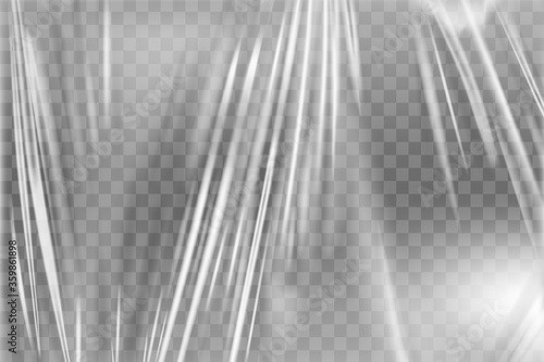 Transparent stretch plastic wrap texture. Realistic polyethylene wrapping stretch film background. Vector transparent cellophane package mockup