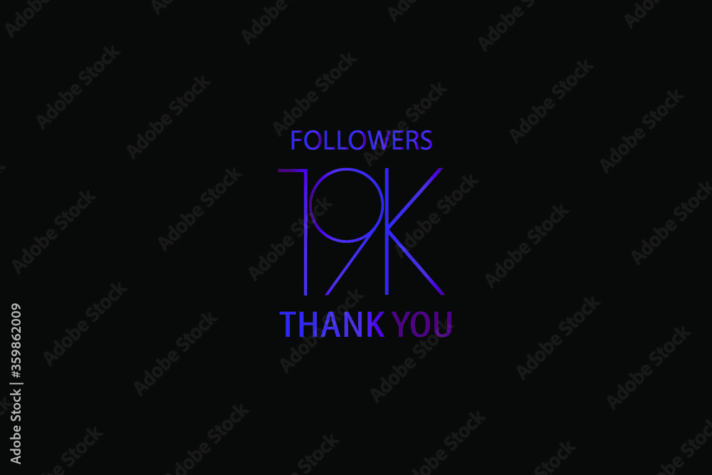 19K,19.000 Followers Luxury Black Purple Thank you anniversary, minimalist logo, jubilee on black background for Social Media - Vector 19K,19.000 Followers Luxury Black Purple Thank you anniversary, minimalist logo, jubilee on black background for Social Media - Vector