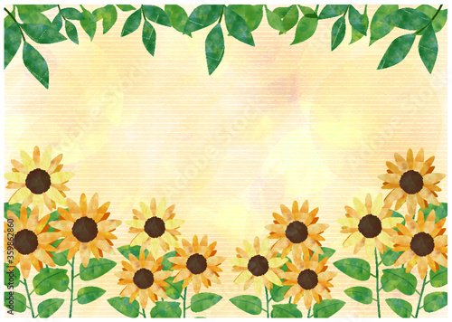 ヒマワリと蔓草_水彩フレーム