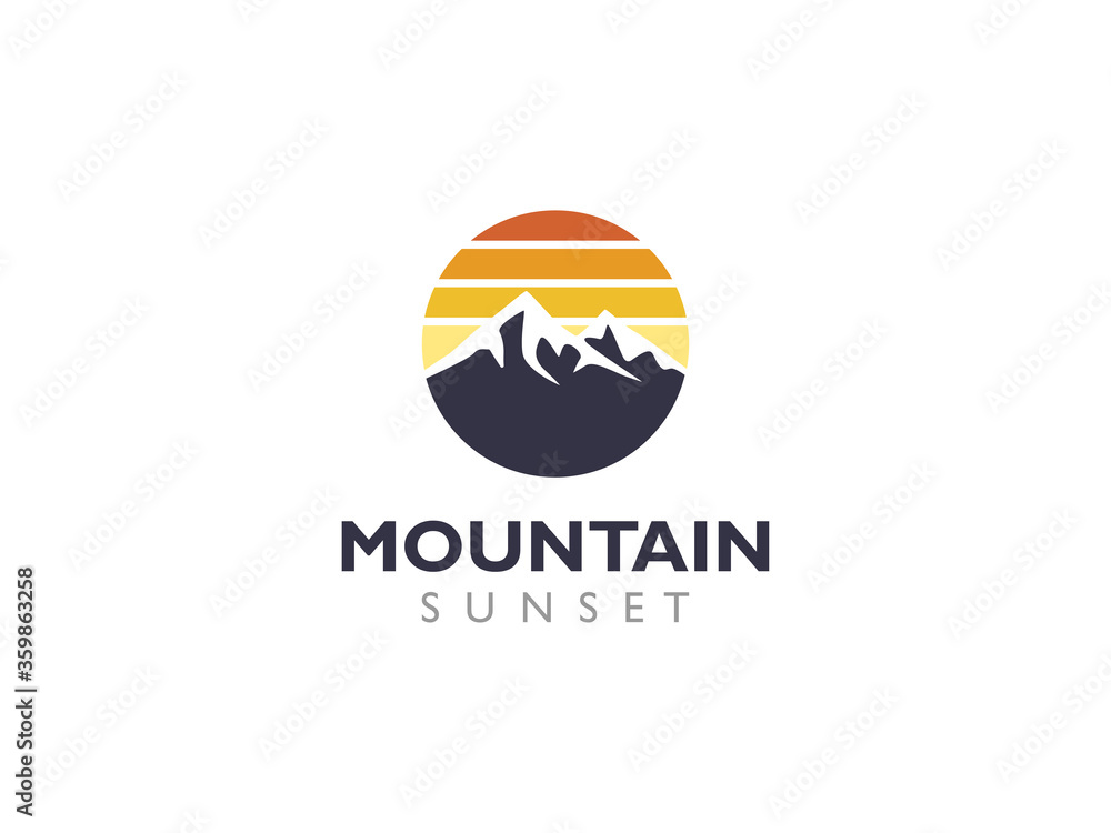 Mountain and sunset logo flat minimalist design vector illustration