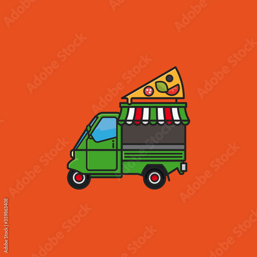 Small Italian pizza food truck tricycle vector illustration for Food Truck Day on June 26th