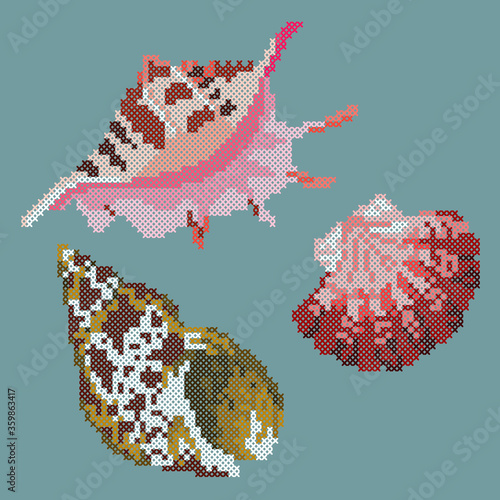 cross stitch seashell vector illustration
