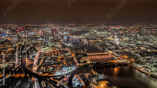 Photography London city area skyline and buildings aerial photograph looking over the river