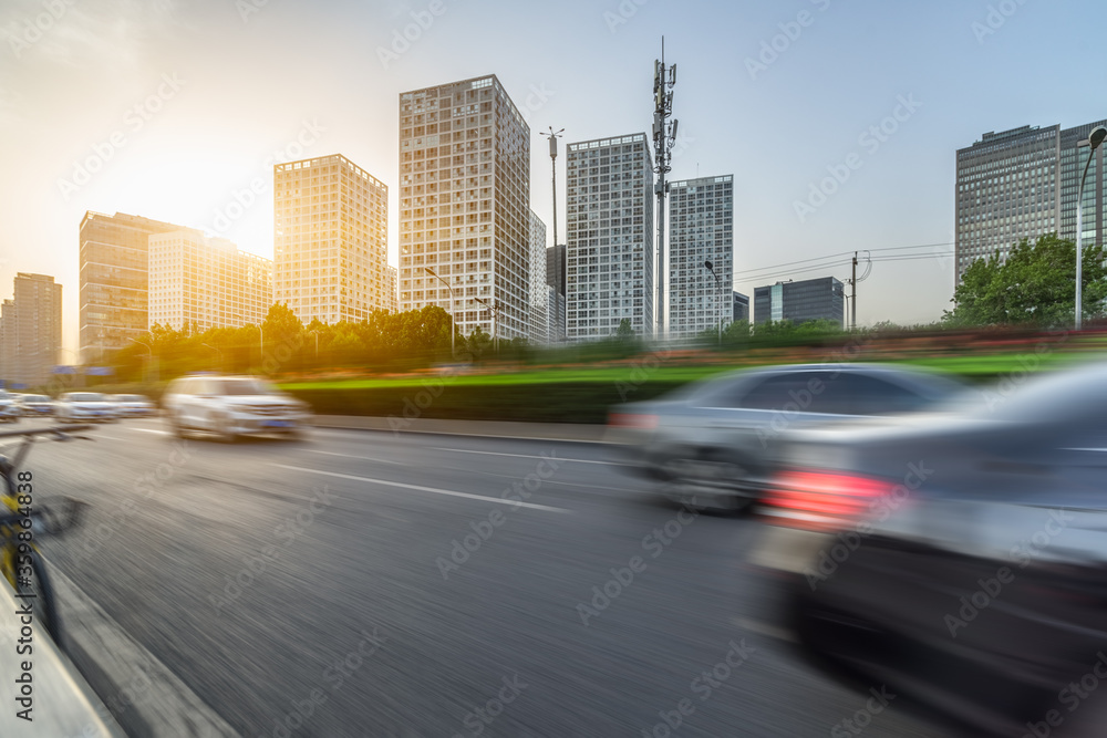 Blurred traffic in the downtown district, beijing china