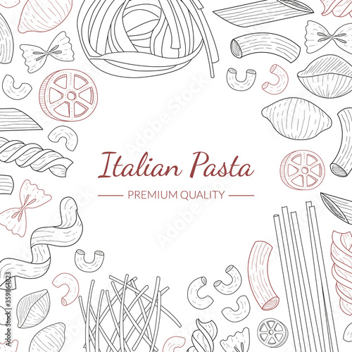 Italian Pasta Banner Template, Traditional Cuisine Products, Food Menu, Restaurant, Cafe Flyer, Card, Business Promote Hand Drawn Vector Illustration