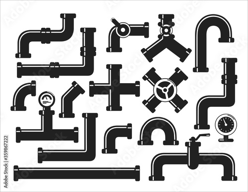 Fototapet Vector icons set of details ware pipes system in flat style