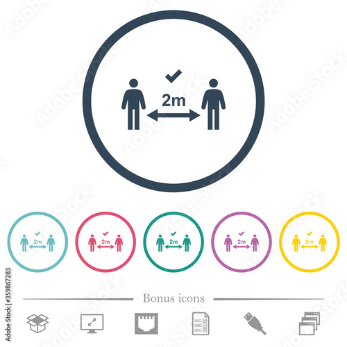 Correct social distancing flat color icons in round outlines