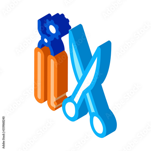 leather craft scissors and punch tool icon vector. isometric leather craft scissors and punch tool sign. color isolated symbol illustration