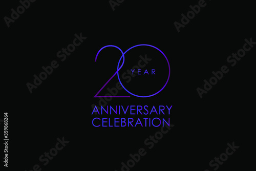  20 years anniversary Elegant purple color minimalist logo years, jubilee, greeting card. Birthday invitation. Gold space vector illustration on black background - Vector