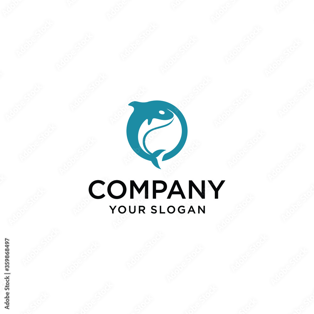 Image of whale logo or emblem. Abstract design elements.