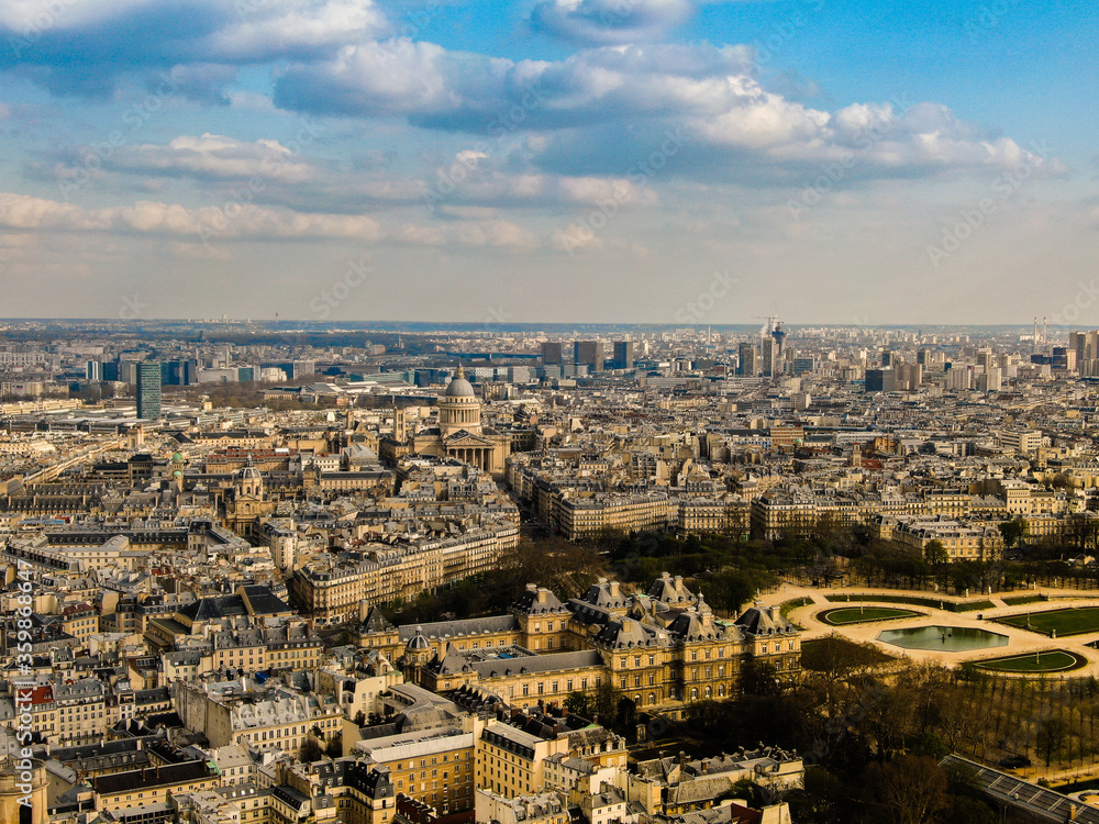 Aerial view of Paris during corona virus confinement