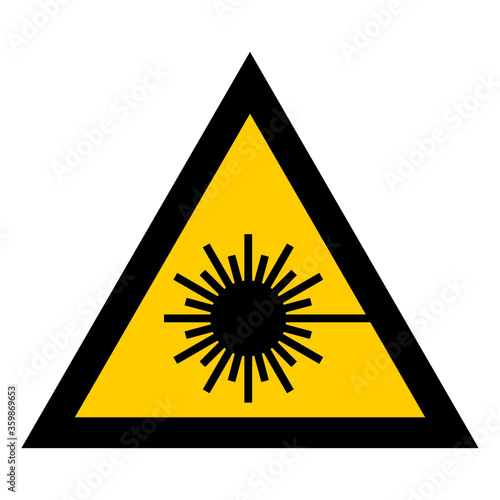 Dangerous laser radiation, yellow triangle. Sign  isolated on white background