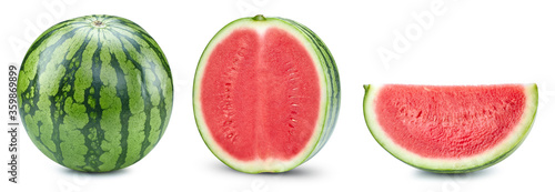 Watermelon isolated on white. Fresh watermelon. Watermelon collection clipping path. Full depth of field