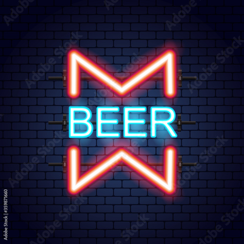 Beer neon sign, bright signboard, light banner. Beer logo, emblem