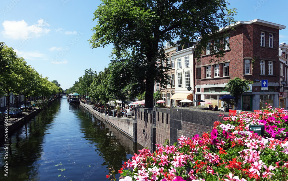 Netherlands. Sidewalk cafe along the canals of The Hague